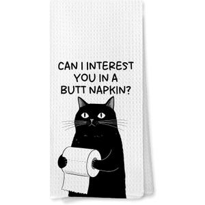 Funny Black Cat Bathroom Hand Towels, Black Cat Gifts, Funny Kitty with Toilet Paper Decorative Hand Towels for Bathroom Washroom Restroom, 16x24 Inches Dish Cloths & Dish Towels