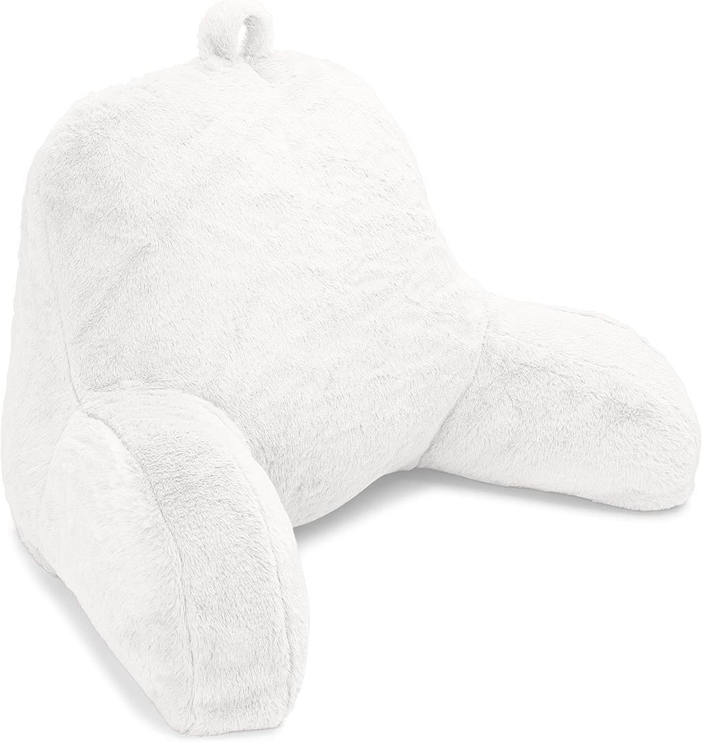 Sherry Kline Adult Fur Backrest Pillow, Back Rest Pillow with Arms, Back Support Pillow, Easily Removable & Machine Washable (Ivory) (33 x 18)