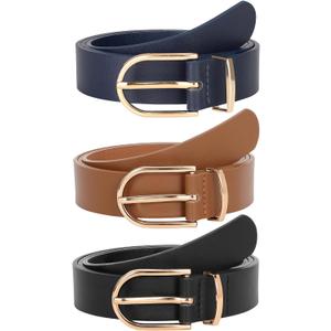 JASGOOD Women's Leather Belts for Jeans Pants Fashion Ladies Belt with Gold Buckle (Fit Waist Size 32"-37", M-black+brown+blue)
