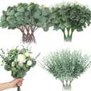 Giegxin 1000 Pcs 3 Kinds Mixed Artificial Eucalyptus Leaves Stems Bulk Silver Dollar Leaves Picks Dried Eucalyptus Bundle Faux Spray for Wedding Vase Bouquet Floral Arrangement (Green)