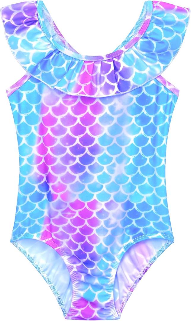 Snowheart Girls Swimsuit One Piece Bathing Suit Kids Quick Dry Shoudler Ruffle Floral Swimwear for 3-12 Years Old