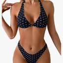 WDIRARA Women's Polka Dots Bikini Set Halter Triangle Swimsuit 2 Piece Bathing Suit, M