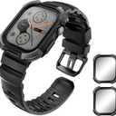 i-Blason for Apple Watch Series 11 band 10 band 46mm with 2 Cases [Built-in Tempered Glass Screen Protector], Sports Adjustable Silicone iWatch Band for Apple Watch Series 11 Series 10 [46mm], Black
