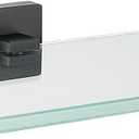 JQK Bathroom Glass Shelf Black, Tempered Glass Shower Storage 8 by 5 inches, 304 Stainless Steel Matte Black Wall Mount, TGS201L8-PB