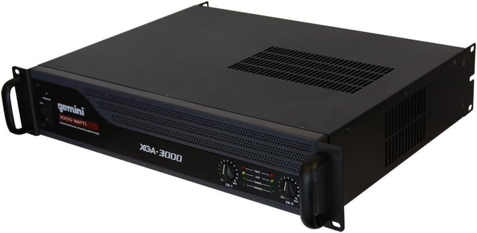 Gemini Professional 3000W 2-Channel Power Amplifier  PA & DJ Power Amp with XLR/RCA Inputs, Bridge Mode, Cooling Fan, Clip Limiter, Speakon Outputs, Rackmount Pro Audio Amplifier (XGA-3000)