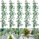 Janinka 5 Pack 6 ft Artificial Willow Leaves Garland Hanging Greenery Vine Twigs Italian Ruscus Fake Plant Faux Silk Ivy Wedding Garland for Home Farmhouse Outdoor Backdrop Table Decor(Light Green)