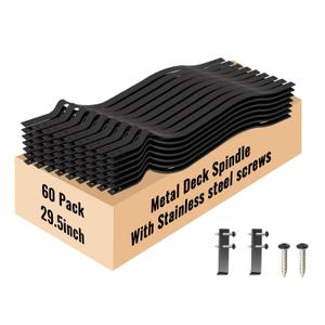 Zonegrace 60 Pack 29.5" Metal Deck Balusters Wave Arc, Matte Black Heavy Duty Metal Spindles for Deck Railing with Stainless Steel Screws, Outdoor Deck Railing Upgrade