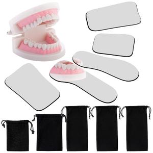 5 Pieces Dental Mirror for Teeth Intraoral Photography Mouth Mirror Occlusal Buccal Reflector with 5 Bags 2 Sided Dental Plated Glass Intraoral Photo Glass Oral Inspection Kit for Clinic Dentist Home