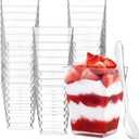 Zezzxu 5 oz Square Mini Dessert Cups with Spoons - 50 Pack Plastic Pudding & Parfait Cups Party Dessert Shooters for Serving Trifle Mousse Cake Appetizers