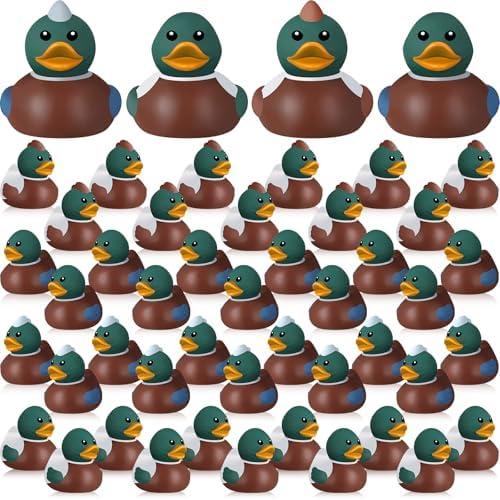 Hollowfly 24 Pcs Mallard Rubber Duck 2 Inch 4 Styles Floating Bath Toy Nature Rubber Ducky Adorable Duck Party Supplies for Birthday Gift Baby Shower Birds Lovers Hunting Decoration
