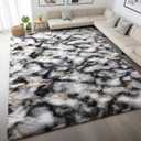 DweIke Fluffy Black White Gold Rugs for Bedroom Living Room, 4x6 Feet Soft Plush Shaggy Tie-Dyed Girls Boys Kids Rug, Upgraded Non-Slip and Machine Washable Carpet for Dorm Nursery Classroom Decor
