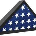 Flag Case for American Veteran Burial Flag Solid Wood Military Flag Display Case Funeral Flag Flag Shadow Boxes to Fit a Folded 5'x9.5' American Flag with Polished Plexiglass (Black)