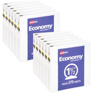Avery Standard View 3 Ring Binders, 1.5" Round Rings, 275-Sheet Capacity, 2.1 Inch Wide Spine, White Binders, Ideal for Lightweight Organization and Occasional Referencing (12-Pack of 05726)