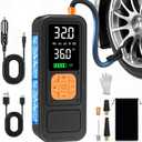 Calmara Y34 Tire Inflator Portable Air Compressor,4X Faster Inflation,6000mAh Cordless/12V DC 150PSI Air Pump for Car Tires with Digital Pressure Gauge/LED Light for Car,Motorcycle,Bike,Ball (Orange)