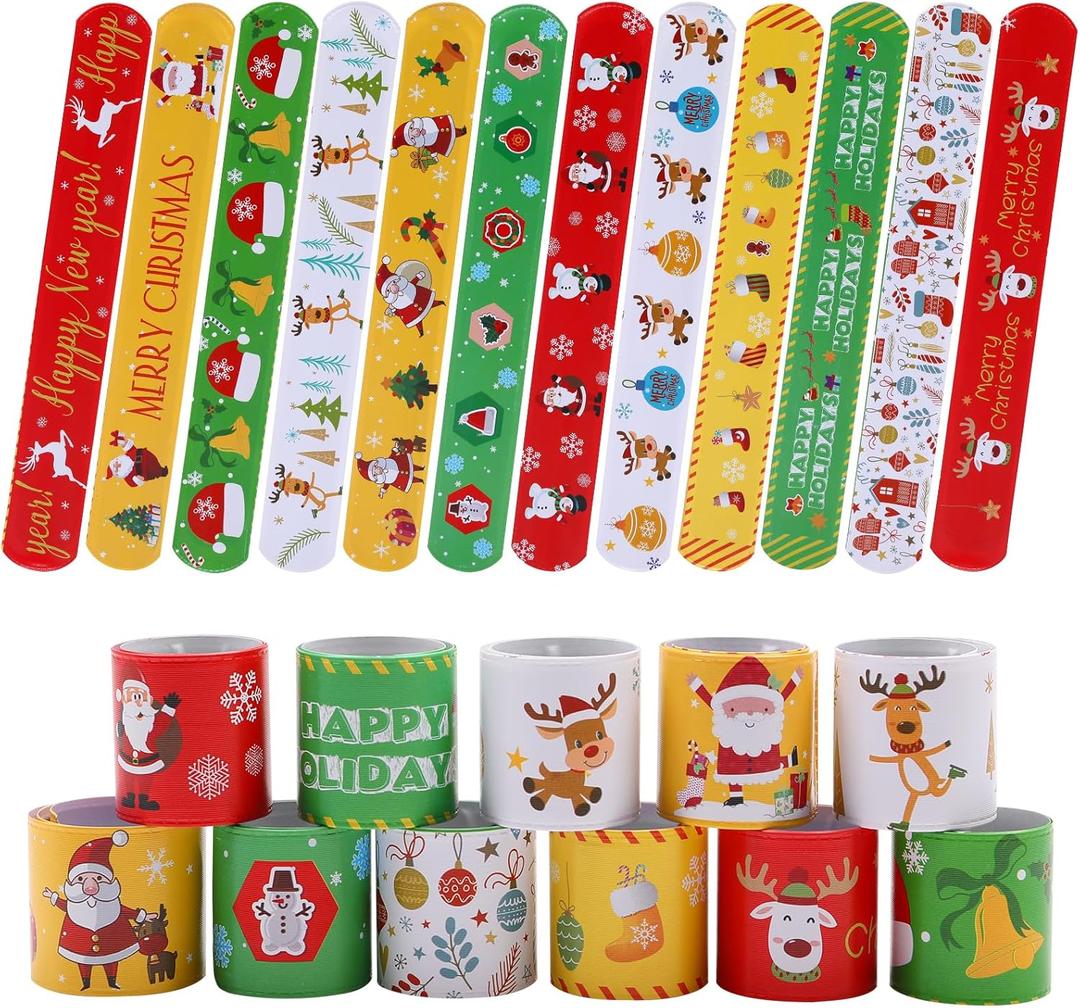 2 x 48PCS Christmas Slap Bracelets, Xmas Slap for Christmas Party Favor Decoration (Yellow,red,green,white)