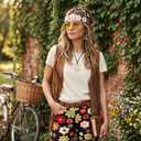 60s 70s Outfit for Women Hippie Costume 8pcs Fringe Vest Flared Pants Costume Peace Sign Necklace Earrings (Brown, XXL)