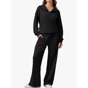 PRETTYGARDEN Women's 2 Piece Sweater Set Pullover Zip Up Sweatshirt Jogger Sweatpants Tracksuit Casual Outfit, Small, Black 