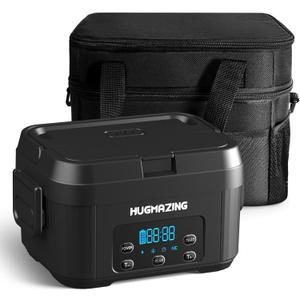 HUGMAZING Cordless Electric Lunch Box – Rechargeable Self-Heating Food Warmer with 1100ML SS Container, Battery-Powered Heated Lunch Box, Perfect for Travel, Office Meals for Adults, Men & Women   Black