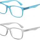 2 Pack Computer Reading Glasses Blue Light Blocking Anti Eyestrain Flexible Lightweight Square Readers for Women Men, Magnification Strength: 2.5 x