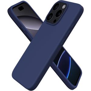 ORNARTO Compatible with iPhone 16 Pro Case 6.3", Slim Liquid Silicone 3 Layers Soft Gel Rubber Shockproof Protective Cover with Anti-Scratch Microfiber Lining-Navy Blue