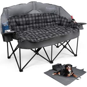Padded Double Camping Chair Loveseat Oversized Camping Couch, Gray
Heavy Duty 2 Person Folding Sofa,2 in 1 Carry Bag Doubles as Dog Bed, Cup Holders & Phone Pouch, 900LBS for Lawn Backyard