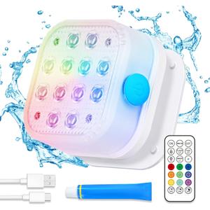 Homly Rechargeable Submersible Pool Lights with Remote, Waterproof Underwater Charging Battery Operated Controlled 16 Color Changing LED with Magnet Floating Lights Pool Pond Decoration 1 Pack