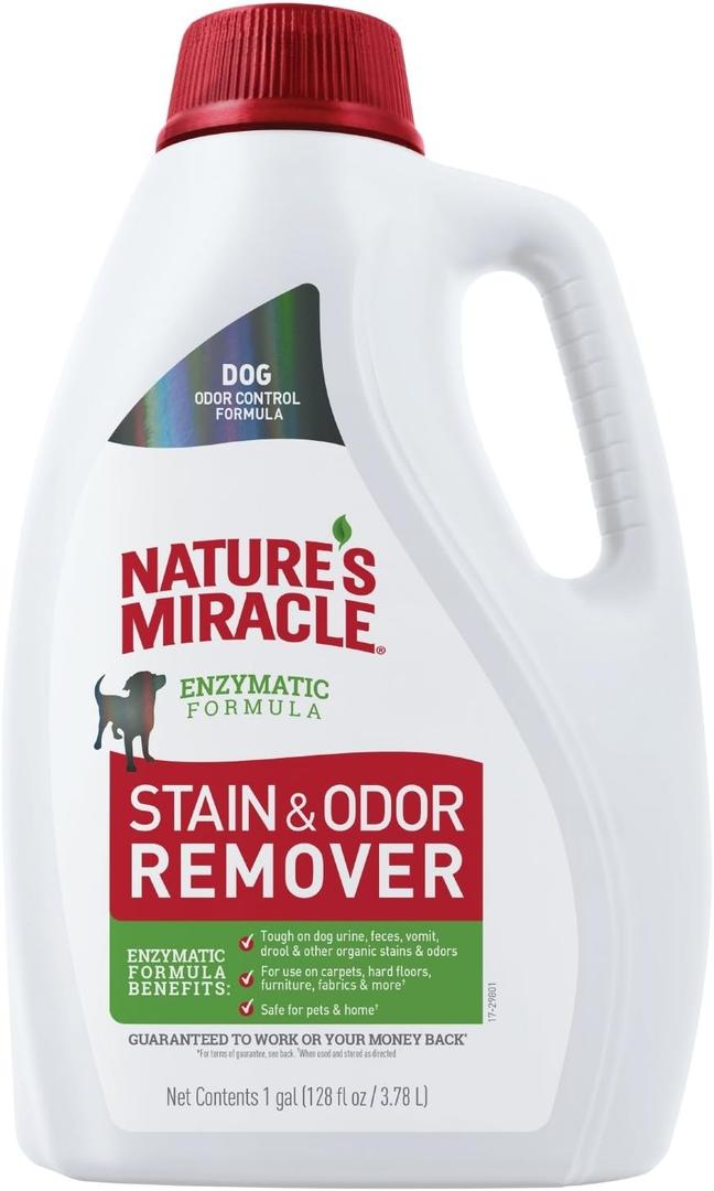 Natures Miracle Stain & Odor Remover, Tough on Dog Urine, Feces, Vomit, Drool and Other Organic Stains and Odors, 1 Gallon