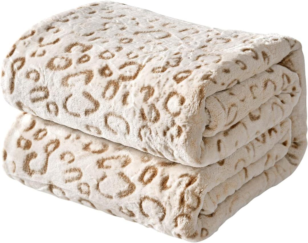 FY FIBER HOUSE Cheetah Print Blanket Flannel Fleece Throw Blanket with 3D Leopard Print, 50"X60", Brown