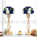 10Pcs Fake Flower Ball Arrangement Bouquet, 9.5" 15 Heads Plastic Roses with Base,Suitable for Parties Valentine's Day Wedding Centerpiece Flower Rack and Home Dcor (Navy Blue & White)