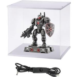 MECCANIXITY Clear Display Case, Acrylic Figure Display Case Clear Display Boxes for Collectibles, Figures Model Toys Home Storage(with Square LED Light, 8x6x7 Inch White Base)