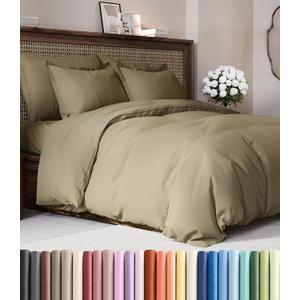Duvet Cover Queen Size Set - Extra Soft Queen Duvet Cover 90" x 90" with 2 Pillow Shams - Hotel Luxury, Easy Care and Fade Free w/ Zipper Closures & Ties - All Season, Comfy, Cozy & Breathable (Khaki (No Comforter))
