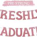 Pre-Strung Freshly Graduated Banner, 2026 Lemon Theme Graduation Sign, Rose Gold Glitter Garland for Farewell Party, Going Away Party Decorations, Graduation Wall Hanging Supplies