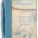 Christian Art Gifts Men/Women's Bible Cover Footprints, Blue Poly Canvas, Large