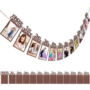 Capoda Wooden Graduation Photo Banners Class of 2026 Wooden Grade Photo Display Kindergarten to 12th Grade Picture Banners Decorations for School Graduation Party Supplies, 4X6 Inch(Brown)
