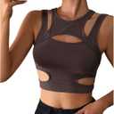 Milumia Women's Cut Out Gothic Tank Top Sexy Going Out Crop Tops Rave Outfits, Dark Brown, Small