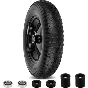 4.80/4.00-8" Flat Free Wheelbarrow Tires and Wheels, 14.5" Universal Fit Solid Tires with 5/8" or 3/4" Bearing, 3"-7" Hub, Adapter Kit Hand Truck Wheels Replacement for 3.50/2.50-8", 4.00-6"etc, 1 PCS