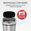 SensorCan 13 Gallon Oval Sensor Trash Can with AC Adapter and Odor Filter, Automatic Motion Sensor Kitchen Bin, Soft-Close Stainless Steel, Slim Curved Wastebasket for Narrow Walkways, Matte Silver
