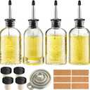 Baderke 4 Pcs Olive Oil Dispenser Bottle for Kitchen with Metal Spout, Vinegar Glass Oil Bottles 7 Oz/200 ML, Glass Cooking Dispenser for Kitchen