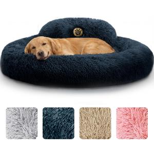 Petjett XL Dog Beds For Large Sized Dog - 45'' Extra Large Dog Bed, Anti-Slip & Washable Super Soft Round Donut Bed, Fluffy Faux Fur Anti-Anxiety Premium Comfort Pet Bed, Fits Dogs Up To 120 Lbs (Dark Gray)