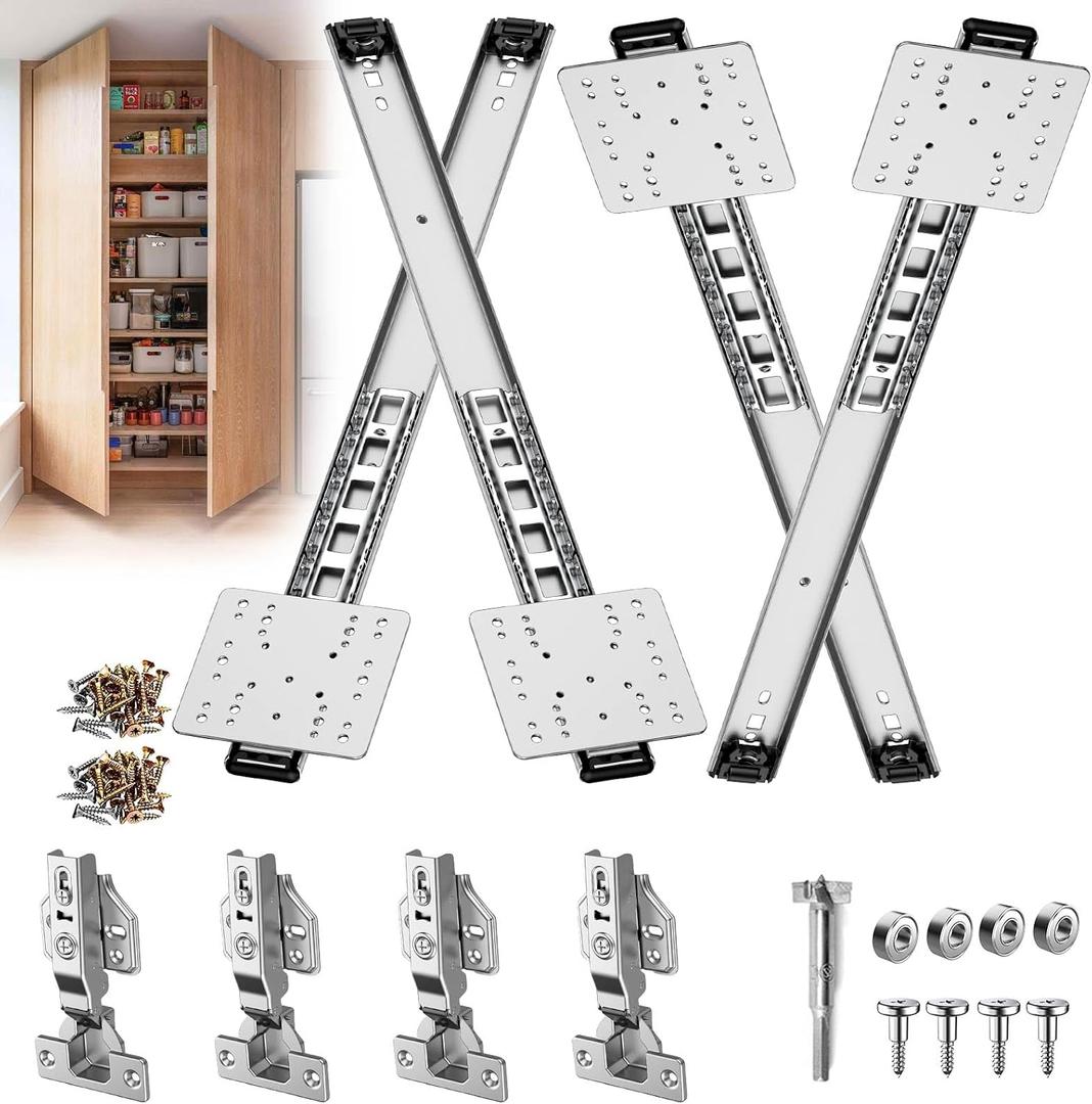 Pocket Door Slides,Pocket Slide Hinges for Installing Hidden Doors, Suitable for Cabinet Doors, Wardrobe Doors, Storage Cabinet Doors (Silver, 18in, 4PC)