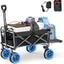 Electric Collapsible Folding Wagon Cart, Heavy Duty Beach Wagon with Big Wheels and Adjustable Handle, Utility All Terrain Cart for Garden, Grocery, Shopping, Camping Outdoor (Black)