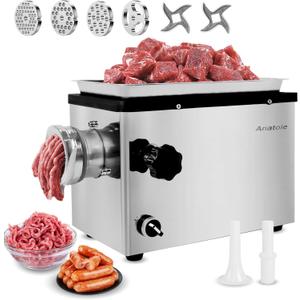 Anatole Commercial Electric Meat Grinder 1.3 HP 950 W Heavy Duty Meat Bones Mincer Stainless Steel Sausage Stuffer with 4 Grinding Plates 2 Blades for Restaurant Hotel 110V