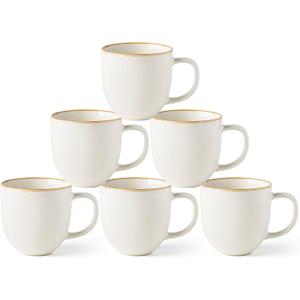 AmorArc 12oz Coffee Mugs, Ceramic Coffee Mugs set of 6 for Man, Woman, Dad, Mom, Modern Coffee Mugs with handle for Latte/Cappuccino/Milk/Cocoa. Dishwasher&Microwave Safe, White-Reactive Glaze
