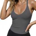 Women's V Neck Racerback Tank Tops Fitted Ribbed Knit Workout Tops Sleeveless Gym Shirts Quick Dry Polyester Athletic Summer Clothes 2026 Dark Gray, S