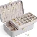 Vlando Jewelry Boxes for Women,2 Layers Jewelry Box with Lock,Birthday Gifts for Women Girls,Jewelry Organizers for Earrings Necklace,Rings Storage Grey