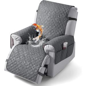VANSOFY 100% Waterproof Recliner Chair Cover, Recliner Cover with Non-Slip Granule, Washable Reclining Chair with Pocket Furniture Protector for Kids, Pets(Dark Gray, 23")