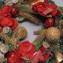 Lnymura 22 Inch Lighted Christmas Wreath Xmas Magnolias Wreath for Front Door with Timer Magnolia Flowers Glitter Ball Ornaments Pine Needles for Indoor Outdoor Home Wall Window Holiday Decor