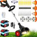 Electric Weed Wacker Cordless Weed Eater 21V Battery Powered No String Trimmer,3 in 1 Lightweight Portable Edger Grass Trimmer/Brush Cutter/Lawn Mower with 4 Types Blades & Wheels for Yard and Garden, 35 inches