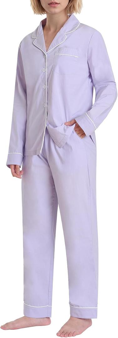 Women's Petite Pajama Set Petite Length Lightweight Cotton Pjs (Purple, Medium)