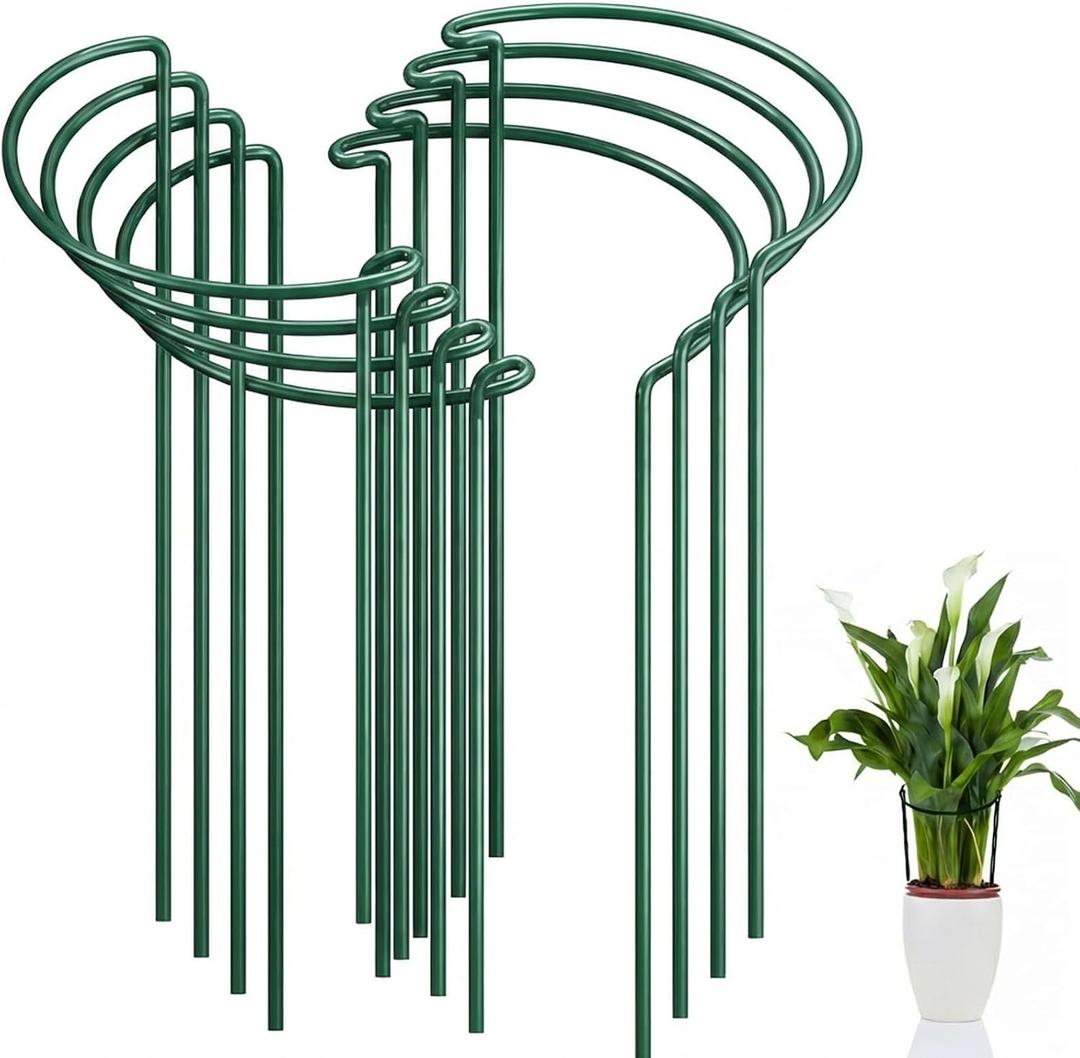 FEED GARDEN 8 Pack Plant Support Stakes, Peony Cages and Supports, Metal Garden Plant Stake(10" Wide x 24" High) Green Half Round Plant Support Rings for Outdoor Indoor Plants, Tomato, Hydrangea